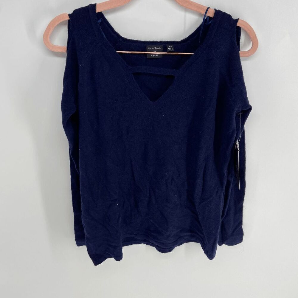 Devotion by Cyrus Womens Eclipse Blue New Cold Shoulder V Neck Sweater XS
